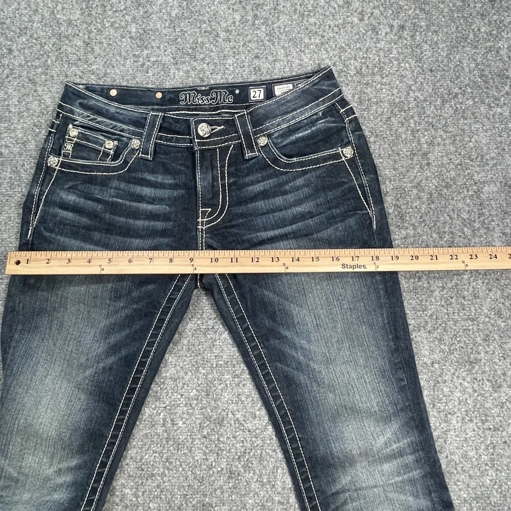 Miss Me Women's Bling Demin Embroidered Jeans Size 27 Embellished Peace Groovy - Picture 13 of 16